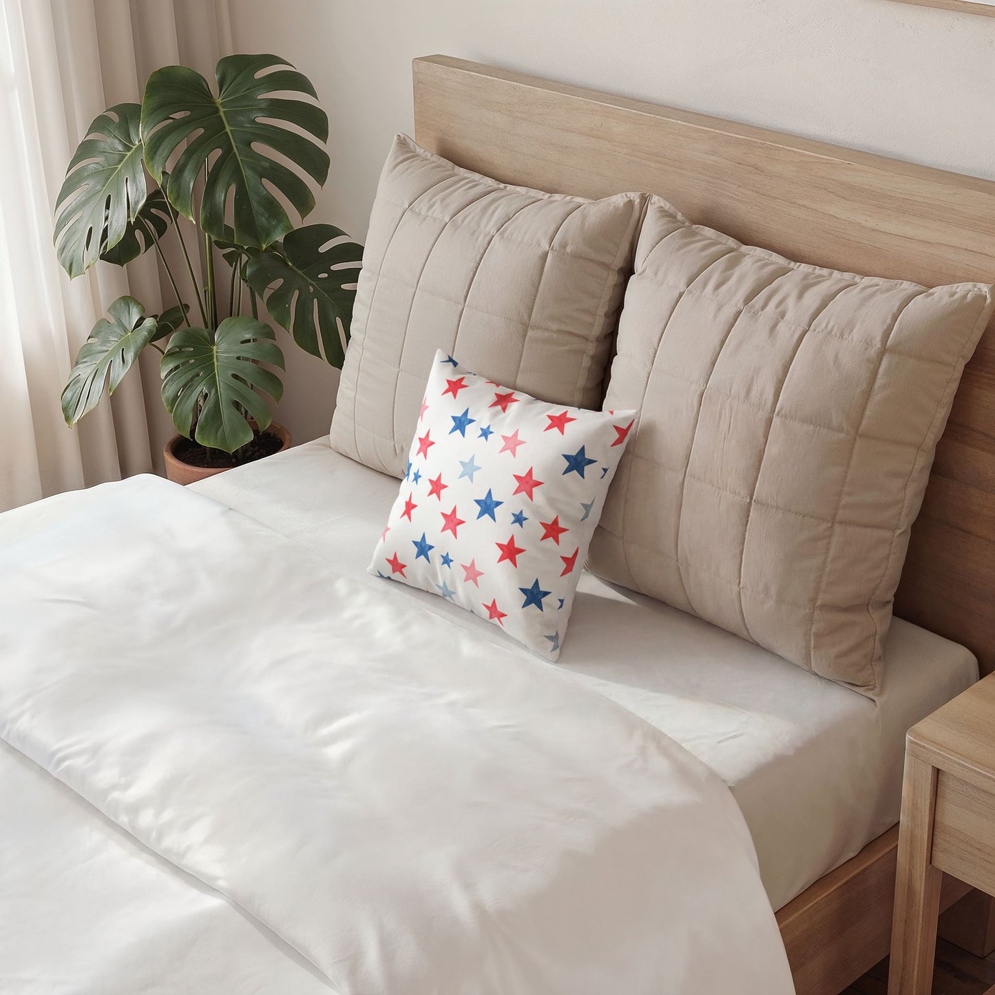 Watercolor Red Blue Stars Pillow Case