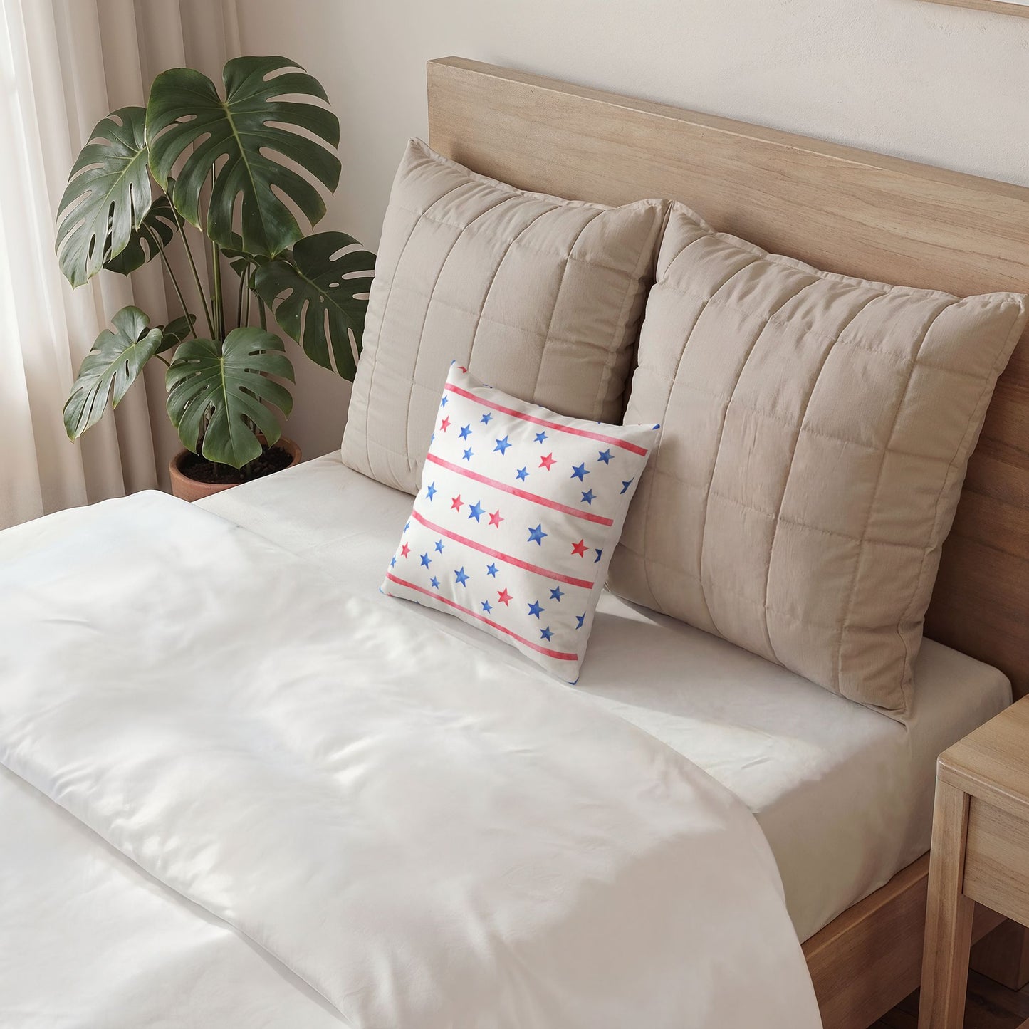 Watercolor Red Blue Stars Pillow Case